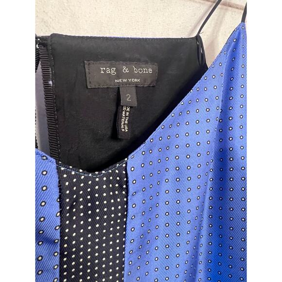 rag & bone new york size 2 sleeveless spaghetti straps polka dot blue black silk - Picture 5 of 7